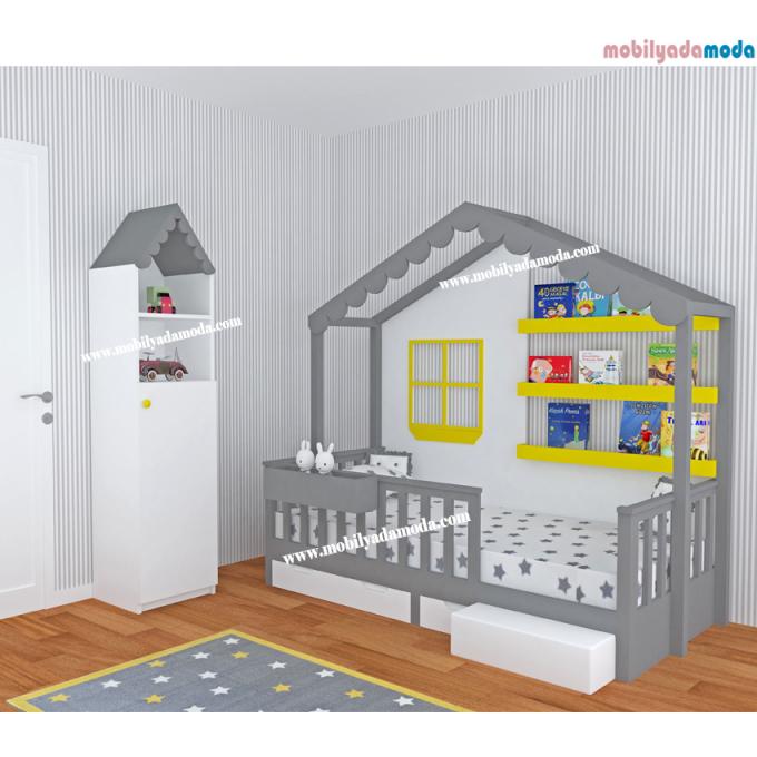 Arkası Raflı Çocuk Karyolası&Dolabı